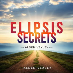 A flat book cover design titled 'Elipsis Secrets' featuring a realistic serene landscape as the background, showcasing a pathway that leads toward a bright horizon, symbolizing transformation