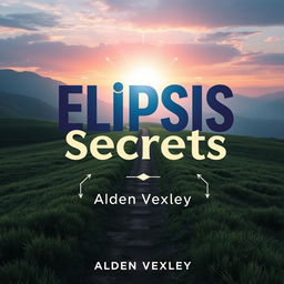 A flat book cover design titled 'Elipsis Secrets' featuring a realistic serene landscape as the background, showcasing a pathway that leads toward a bright horizon, symbolizing transformation