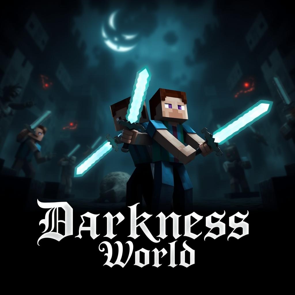 A dark and scary Minecraft survival world filled with spooky elements and lurking zombies, creating an atmosphere of tension and adventure