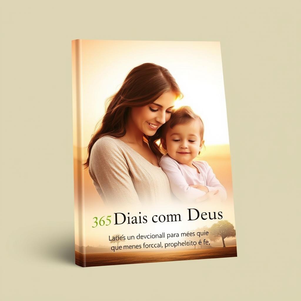 Uma capa elegante e serena para um livro devocional cristão, apresentando uma imagem simbólica de uma mãe de mãos dadas com uma criança ao seu lado