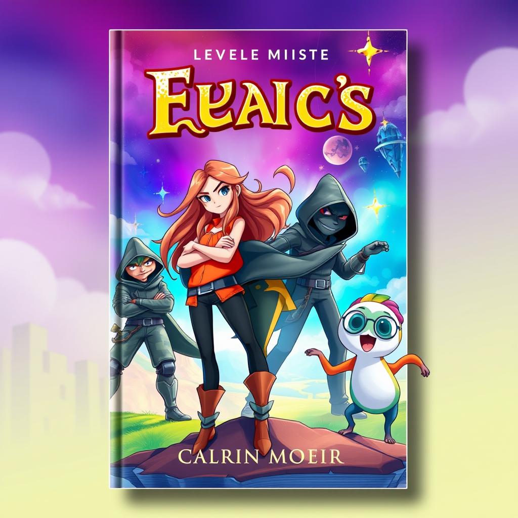 A captivating eBook cover design featuring characters engaged in dynamic interactions, set in a vibrant and imaginative world