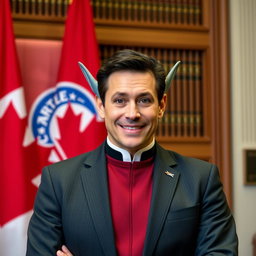 The Honourable Greg Fergus, Speaker of the House of Commons in Canada, is depicted with distinct Vulcan ears, showcasing a whimsical twist on his character