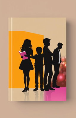 A book cover featuring a clean, modern layout showcasing three silhouettes representing main characters: a girl holding a book, one boy standing confidently with arms crossed, and another boy leaning away with a distant expression