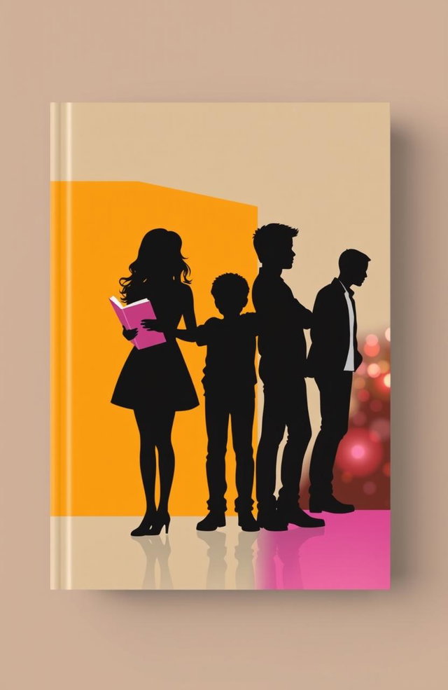 A book cover featuring a clean, modern layout showcasing three silhouettes representing main characters: a girl holding a book, one boy standing confidently with arms crossed, and another boy leaning away with a distant expression