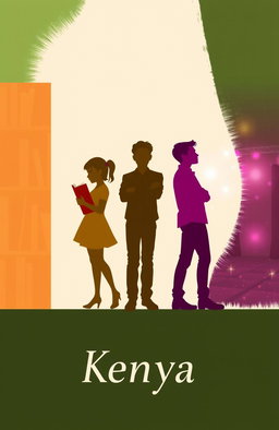 A book cover featuring a clean, modern layout showcasing three silhouettes representing main characters: a girl holding a book, one boy standing confidently with arms crossed, and another boy leaning away with a distant expression