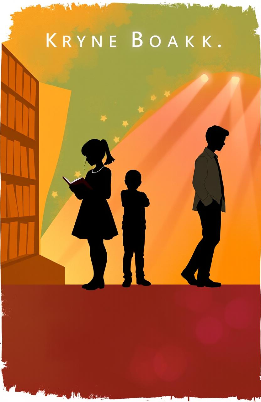 A book cover featuring a clean, modern layout showcasing three silhouettes representing main characters: a girl holding a book, one boy standing confidently with arms crossed, and another boy leaning away with a distant expression