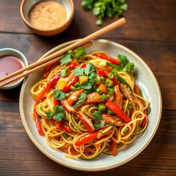 A vibrant and appetizing dish of Mei Goreng Zoodles featuring finely minced chicken