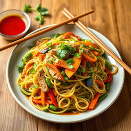 A vibrant and appetizing dish of Mei Goreng Zoodles featuring finely minced chicken