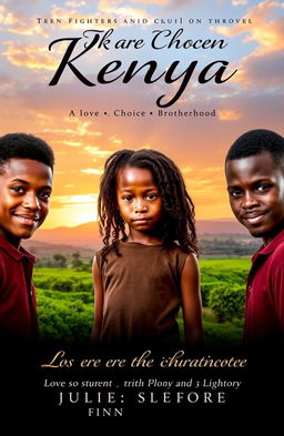 A captivating cover for a teen fictional novel featuring a young black girl from Kenya standing at the center