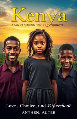 A captivating cover for a teen fictional novel featuring a young black girl from Kenya standing at the center