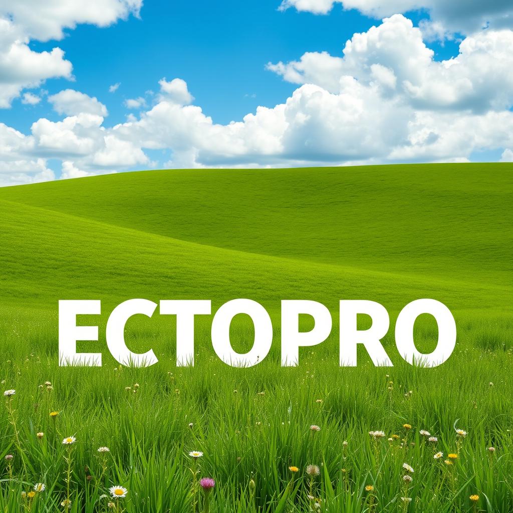 A vibrant green field, lush and rolling, with the bold text 'ECTOPRO' prominently displayed in the center