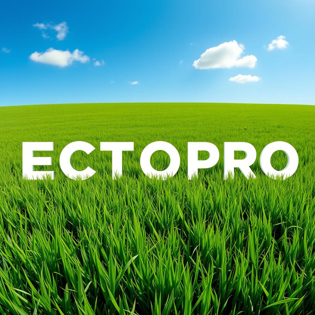 A vibrant green field, lush and expansive, featuring the bold text 'ECTOPRO' in the center