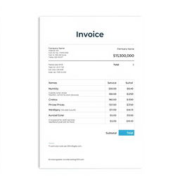 A detailed and professional invoice template showing a clean layout