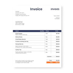 A detailed and professional invoice template showing a clean layout