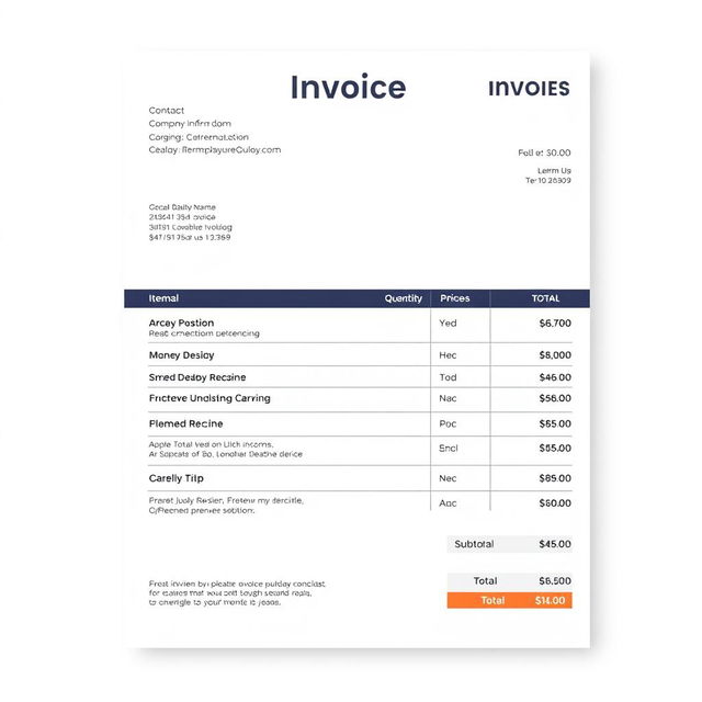 A detailed and professional invoice template showing a clean layout