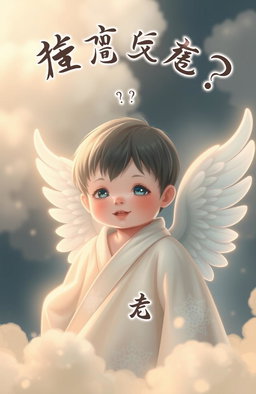 A serene child wearing a flowing heavenly robe, adorned with beautiful angelic wings, surrounded by soft, fluffy clouds