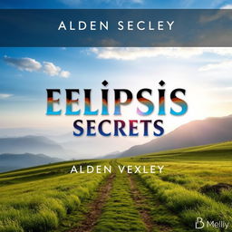 A visually striking book cover design titled "Elipsis Secrets" by Alden Vexley, featuring a realistic serene landscape as the background, with a gentle path leading toward a bright horizon that symbolizes transformation