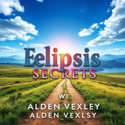 A visually striking book cover design titled "Elipsis Secrets" by Alden Vexley, featuring a realistic serene landscape as the background, with a gentle path leading toward a bright horizon that symbolizes transformation