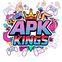 A vibrant and eye-catching logo design for the channel named 'APK KINGS', featuring the name in bold, stylized letters
