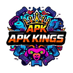 A vibrant and eye-catching logo design for the channel named 'APK KINGS', featuring the name in bold, stylized letters