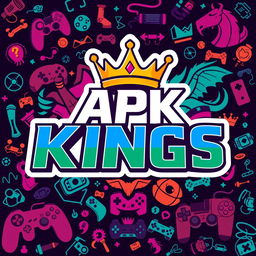 A vibrant and eye-catching logo design for the channel named 'APK KINGS', featuring the name in bold, stylized letters