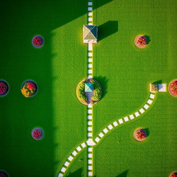 A breathtaking aerial view of a lush green lawn, perfectly manicured and arranged in intricate patterns