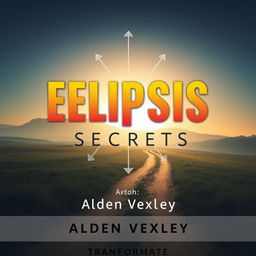 A flat book cover design titled 'Elipsis Secrets', featuring a serene landscape background with a path leading toward a bright horizon, symbolizing transformation