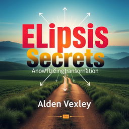 A flat book cover design titled 'Elipsis Secrets', featuring a serene landscape background with a path leading toward a bright horizon, symbolizing transformation