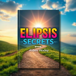 A flat book cover design titled 'Elipsis Secrets' by Alden Vexley, featuring a serene landscape with a beautifully winding path leading toward a bright horizon, symbolizing transformation