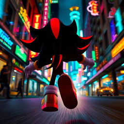 A dynamic scene featuring the back view of Shadow the Hedgehog, showcasing his iconic silhouette in motion