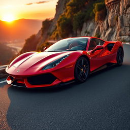 A stunning Ferrari F80 sports car, showcasing its sleek and aerodynamic design with sharp lines and a vibrant red color