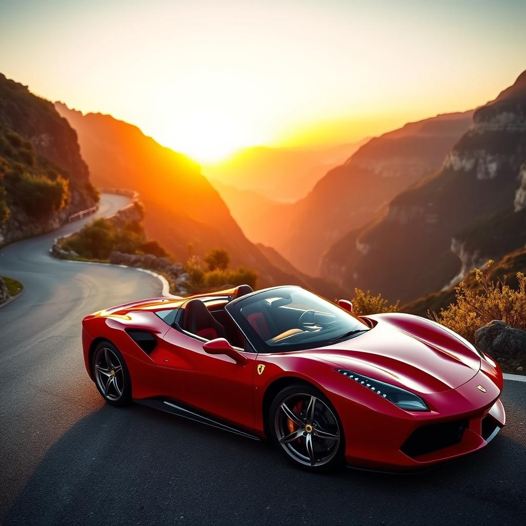A stunning Ferrari F80 sports car, showcasing its sleek and aerodynamic design with sharp lines and a vibrant red color
