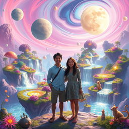 A fantastical dream planet where vibrant colors blend together in a surreal landscape