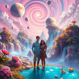 A fantastical dream planet where vibrant colors blend together in a surreal landscape