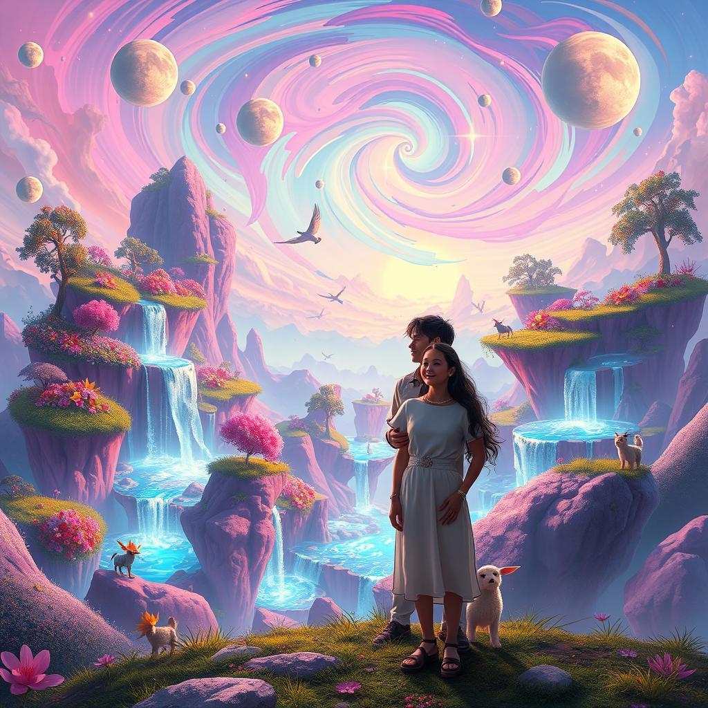 A fantastical dream planet where vibrant colors blend together in a surreal landscape
