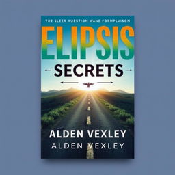 A flat book cover design titled 'Elipsis Secrets' prominently displayed in the center with bold, eye-catching typography in large font and an intriguing color contrast, on a serene landscape background featuring a pathway leading towards a bright horizon symbolizing transformation