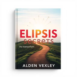 A flat book cover design titled "Elipsis Secrets" by Alden Vexley, featuring a realistic image of a serene landscape with a winding path leading toward a bright horizon, symbolizing transformation