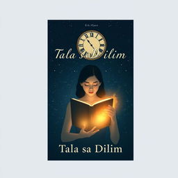 A minimalist book cover design for 'Tala sa Dilim', featuring a starry night sky as the background