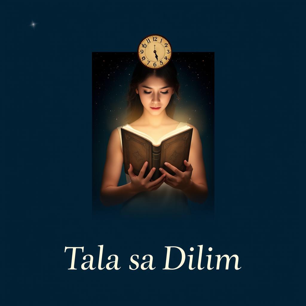 A minimalist book cover design for 'Tala sa Dilim', featuring a starry night sky as the background
