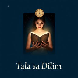A minimalist book cover design for 'Tala sa Dilim', featuring a starry night sky as the background