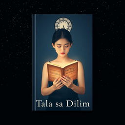 A minimalist book cover design for 'Tala sa Dilim', featuring a starry night sky as the background