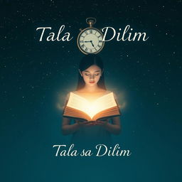 A minimalist book cover design for 'Tala sa Dilim', featuring a starry night sky as the background