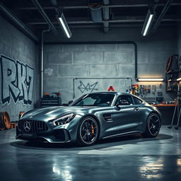 A stunning Mercedes-Benz R7 car parked inside a very cool and edgy garage