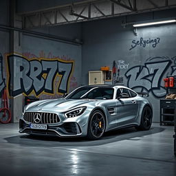 A stunning Mercedes-Benz R7 car parked inside a very cool and edgy garage
