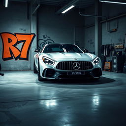 A stunning Mercedes-Benz R7 car parked inside a very cool and edgy garage