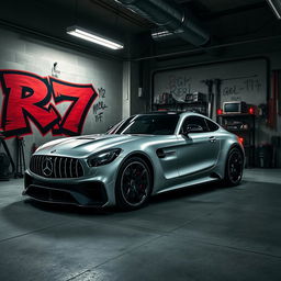 A stunning Mercedes-Benz R7 car parked inside a very cool and edgy garage