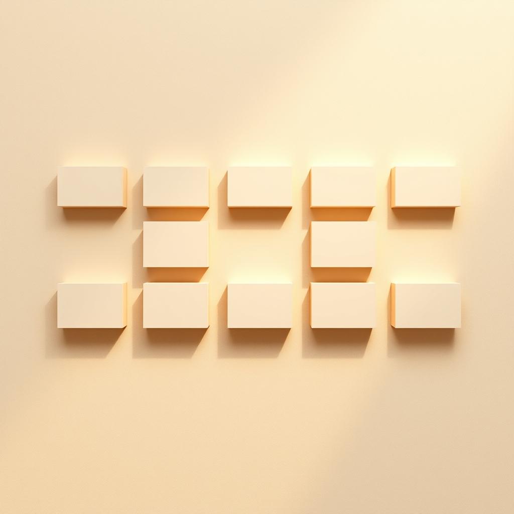 A highly detailed, elegant beige horizontal catalogue layout featuring 13 equally sized square boxes arranged in a grid-like formation