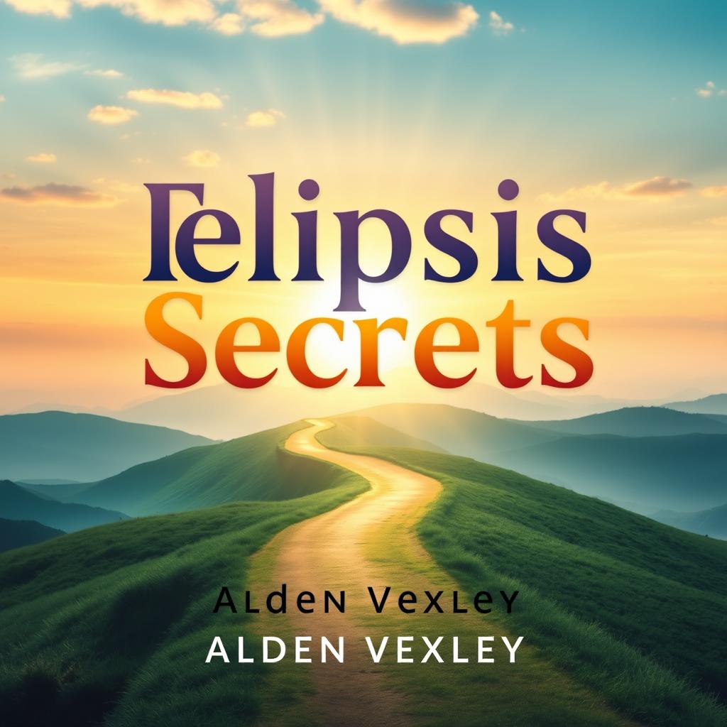 A flat book cover design featuring a realistic image of a serene landscape with a winding path leading toward a bright, transformative horizon