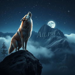 A majestic wolf howling atop a mountain under a starry night sky