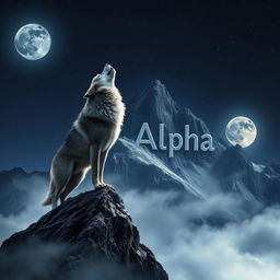 A majestic wolf howling atop a mountain under a starry night sky